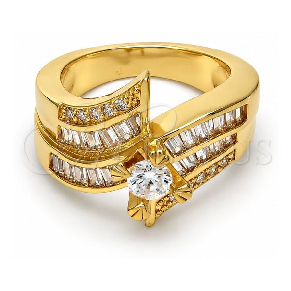 Anillo Multi Piedra 01.199.0006.08.GT Oro Laminado, Diseño de Baguette, con Blanca Zirconia Cubica and Blanca Micro Pave, Pulido, Tono Dorado (Size 8)