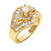 Anillo Multi Piedra 01.199.0008.07.GT Oro Laminado, con Blanca Zirconia Cubica, Pulido, Tono Dorado (Size 7)