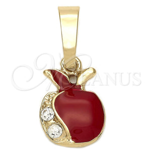Dije Elegante 05.163.0054 Oro Laminado, Diseño de Manzana, con Blanca Cristal, Esmaltado Rojo, Tono Dorado