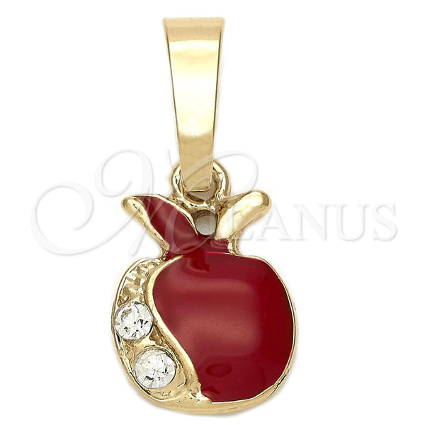 Dije Elegante 05.163.0054 Oro Laminado, Diseño de Manzana, con Blanca Cristal, Esmaltado Rojo, Tono Dorado