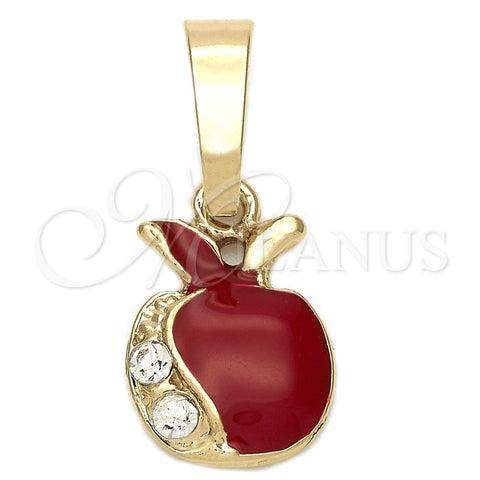 Dije Elegante 05.163.0054 Oro Laminado, Diseño de Manzana, con Blanca Cristal, Esmaltado Rojo, Tono Dorado