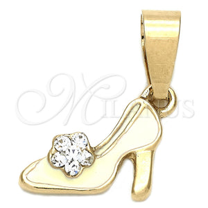 Dije Elegante 05.163.0057 Oro Laminado, Diseño de Zapato, con Blanca Cristal, Esmaltado Blanco, Tono Dorado
