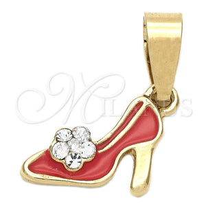 Dije Elegante 05.163.0057.1 Oro Laminado, Diseño de Zapato, con Blanca Cristal, Esmaltado Naranja, Tono Dorado