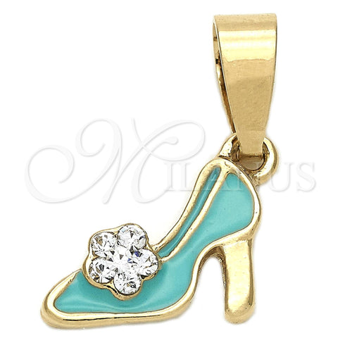 Dije Elegante 05.163.0057.2 Oro Laminado, Diseño de Zapato, con Blanca Cristal, Esmaltado Azul, Tono Dorado