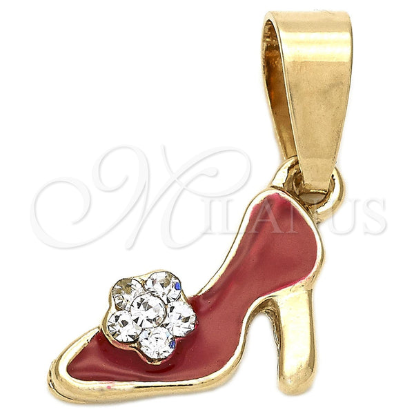 Dije Elegante 05.163.0057.3 Oro Laminado, Diseño de Zapato, con Blanca Cristal, Esmaltado Rojo, Tono Dorado