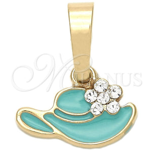 Dije Elegante 05.163.0056.2 Oro Laminado, Diseño de Sombrero y Flor, con Blanca Cristal, Esmaltado Azul, Tono Dorado
