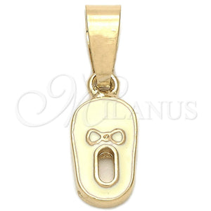 Dije Elegante 05.163.0058.1 Oro Laminado, Diseño de Zapato, Esmaltado Blanco, Tono Dorado