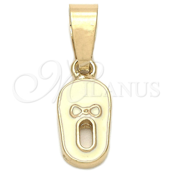 Dije Elegante 05.163.0058.1 Oro Laminado, Diseño de Zapato, Esmaltado Blanco, Tono Dorado