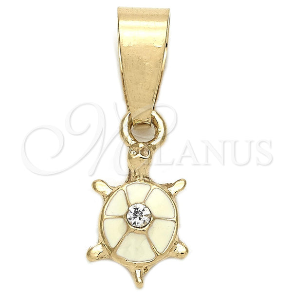 Dije Elegante 05.163.0061 Oro Laminado, Diseño de Tortuga, con Blanca Cristal, Esmaltado Blanco, Tono Dorado