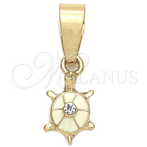 Dije Elegante 05.163.0061 Oro Laminado, Diseño de Tortuga, con Blanca Cristal, Esmaltado Blanco, Tono Dorado