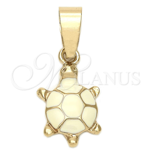 Dije Elegante 05.163.0062 Oro Laminado, Diseño de Tortuga, Esmaltado Blanco, Tono Dorado