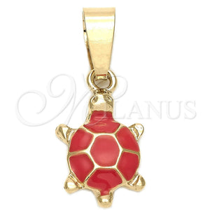 Dije Elegante 05.163.0062.2 Oro Laminado, Diseño de Tortuga, Esmaltado Naranja, Tono Dorado