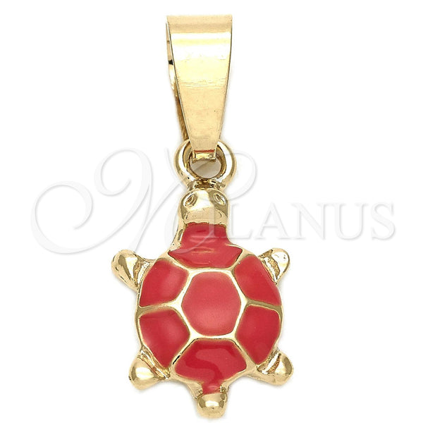Dije Elegante 05.163.0062.2 Oro Laminado, Diseño de Tortuga, Esmaltado Naranja, Tono Dorado