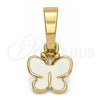 Dije Elegante 05.163.0064 Oro Laminado, Diseño de Mariposa, Esmaltado Blanco, Tono Dorado