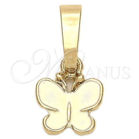 Dije Elegante 05.163.0064 Oro Laminado, Diseño de Mariposa, Esmaltado Blanco, Tono Dorado