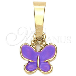 Dije Elegante 05.163.0064.5 Oro Laminado, Diseño de Mariposa, Esmaltado Violeta, Tono Dorado