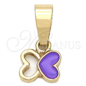 Dije Elegante 05.163.0063.1 Oro Laminado, Diseño de Mariposa, Esmaltado Violeta, Tono Dorado