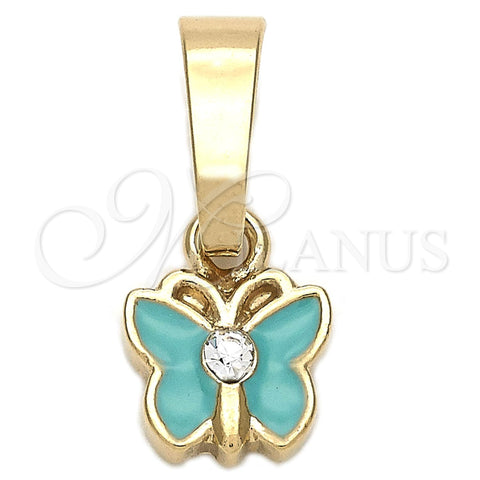 Dije Elegante 05.163.0065.1 Oro Laminado, Diseño de Mariposa, con Blanca Cristal, Esmaltado Azul, Tono Dorado