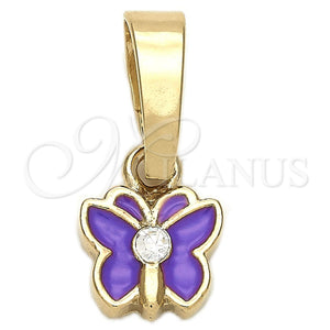Dije Elegante 05.163.0065.2 Oro Laminado, Diseño de Mariposa, con Blanca Cristal, Esmaltado Violeta, Tono Dorado