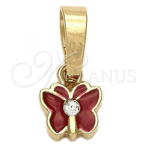 Dije Elegante 05.163.0065.3 Oro Laminado, Diseño de Mariposa, con Blanca Cristal, Esmaltado Rojo, Tono Dorado