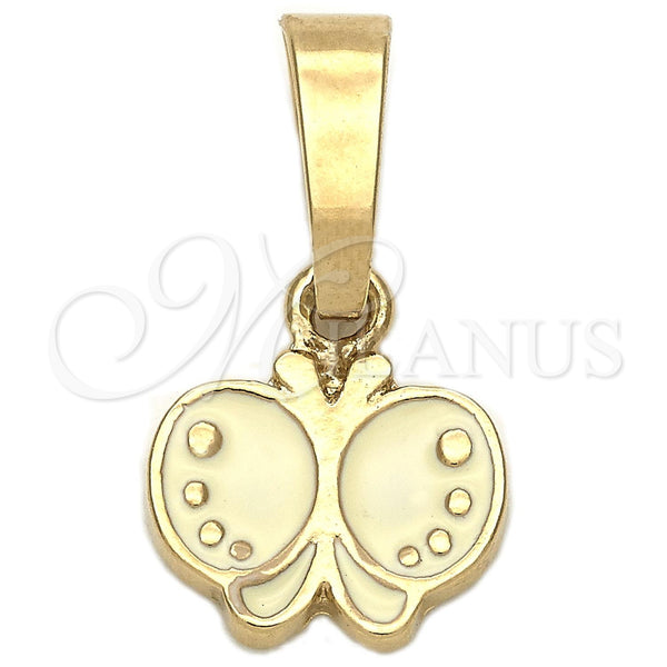 Dije Elegante 05.163.0066 Oro Laminado, Diseño de Mariposa, Esmaltado Blanco, Tono Dorado