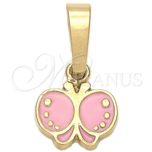 Dije Elegante 05.163.0066.1 Oro Laminado, Diseño de Mariposa, Esmaltado Rosado, Tono Dorado
