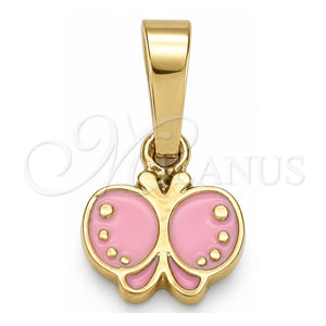 Dije Elegante 05.163.0066.1 Oro Laminado, Diseño de Mariposa, Esmaltado Rosado, Tono Dorado