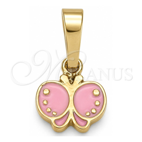 Dije Elegante 05.163.0066.1 Oro Laminado, Diseño de Mariposa, Esmaltado Rosado, Tono Dorado