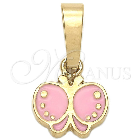 Dije Elegante 05.163.0066.1 Oro Laminado, Diseño de Mariposa, Esmaltado Rosado, Tono Dorado