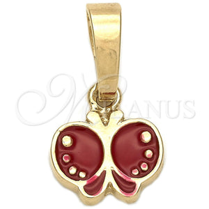 Dije Elegante 05.163.0066.3 Oro Laminado, Diseño de Mariposa, Esmaltado Rojo, Tono Dorado