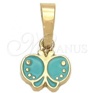 Dije Elegante 05.163.0066.4 Oro Laminado, Diseño de Mariposa, Esmaltado Azul, Tono Dorado