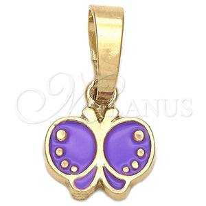 Dije Elegante 05.163.0066.5 Oro Laminado, Diseño de Mariposa, Esmaltado Violeta, Tono Dorado