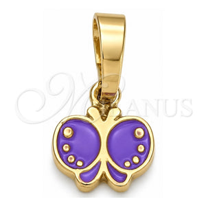 Dije Elegante 05.163.0066.5 Oro Laminado, Diseño de Mariposa, Esmaltado Violeta, Tono Dorado