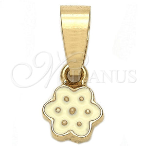 Dije Elegante 05.163.0067 Oro Laminado, Diseño de Flor, Esmaltado Blanco, Tono Dorado