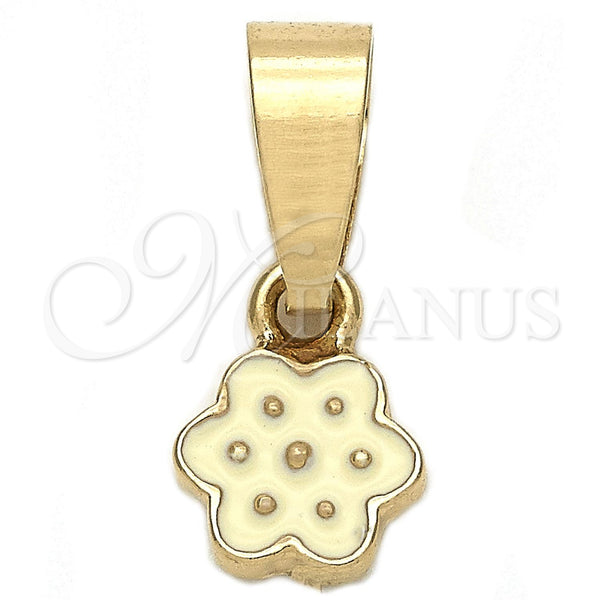 Dije Elegante 05.163.0067 Oro Laminado, Diseño de Flor, Esmaltado Blanco, Tono Dorado