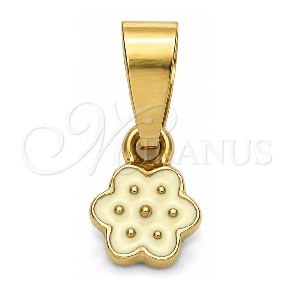 Dije Elegante 05.163.0067 Oro Laminado, Diseño de Flor, Esmaltado Blanco, Tono Dorado