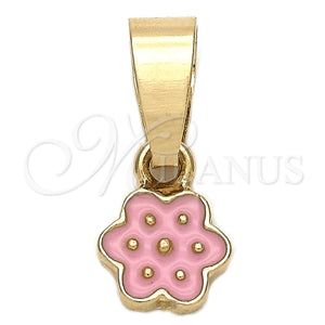 Dije Elegante 05.163.0067.1 Oro Laminado, Diseño de Flor, Esmaltado Rosado, Tono Dorado