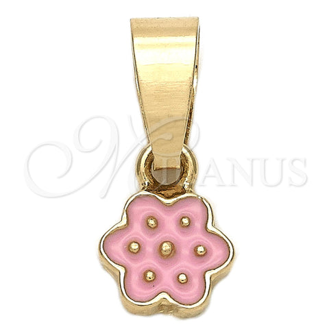 Dije Elegante 05.163.0067.1 Oro Laminado, Diseño de Flor, Esmaltado Rosado, Tono Dorado
