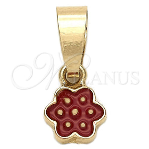 Dije Elegante 05.163.0067.3 Oro Laminado, Diseño de Flor, Esmaltado Rojo, Tono Dorado