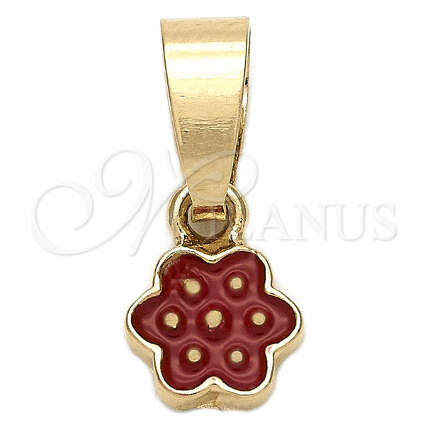 Dije Elegante 05.163.0067.3 Oro Laminado, Diseño de Flor, Esmaltado Rojo, Tono Dorado