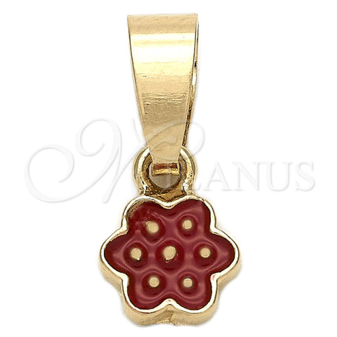 Dije Elegante 05.163.0067.3 Oro Laminado, Diseño de Flor, Esmaltado Rojo, Tono Dorado