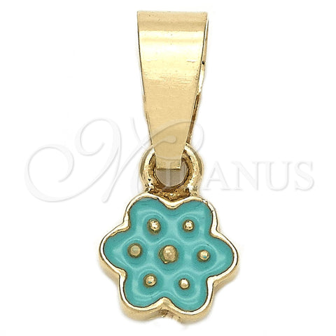 Dije Elegante 05.163.0067.4 Oro Laminado, Diseño de Flor, Esmaltado Azul, Tono Dorado