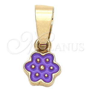 Dije Elegante 05.163.0067.5 Oro Laminado, Diseño de Flor, Esmaltado Violeta, Tono Dorado