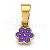 Dije Elegante 05.163.0067.5 Oro Laminado, Diseño de Flor, Esmaltado Violeta, Tono Dorado
