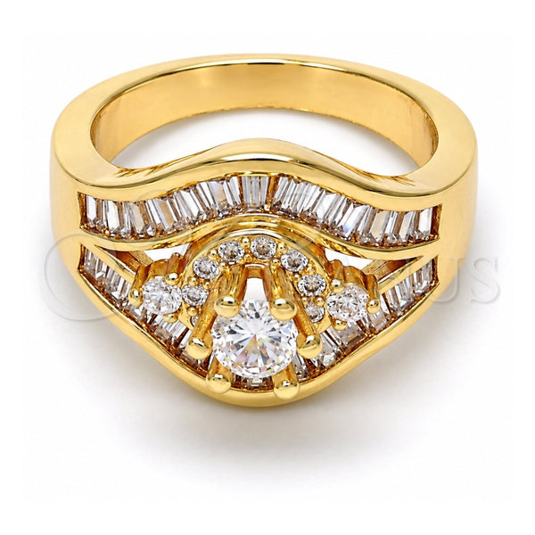 Anillo Multi Piedra 01.199.0008.09.GT Oro Laminado, con Blanca Zirconia Cubica, Pulido, Tono Dorado (Size 9)