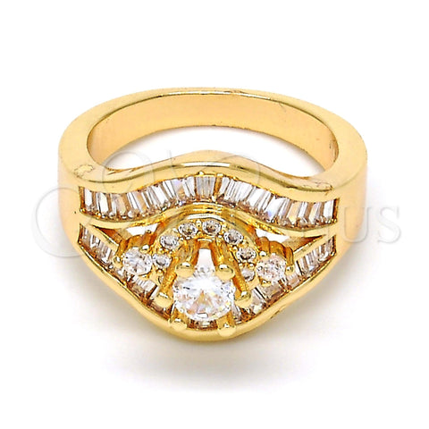 Anillo Multi Piedra 01.199.0008.09.GT Oro Laminado, con Blanca Zirconia Cubica, Pulido, Tono Dorado (Size 9)