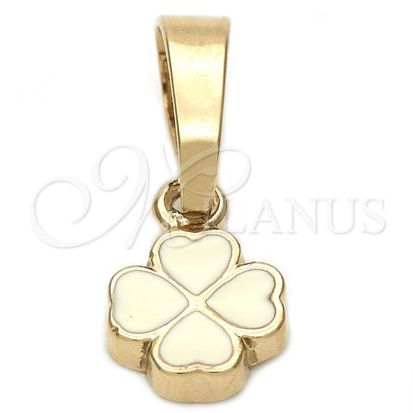 Dije Elegante 05.163.0068 Oro Laminado, Diseño de Flor, Esmaltado Blanco, Tono Dorado
