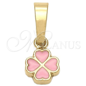Dije Elegante 05.163.0068.1 Oro Laminado, Diseño de Flor, Esmaltado Rosado, Tono Dorado