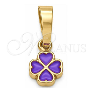 Dije Elegante 05.163.0068.4 Oro Laminado, Diseño de Flor, Esmaltado Violeta, Tono Dorado
