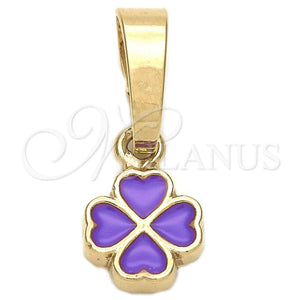 Dije Elegante 05.163.0068.4 Oro Laminado, Diseño de Flor, Esmaltado Violeta, Tono Dorado